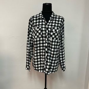 Croft and Borrow Black Plaid Button Up Shirt Sz L